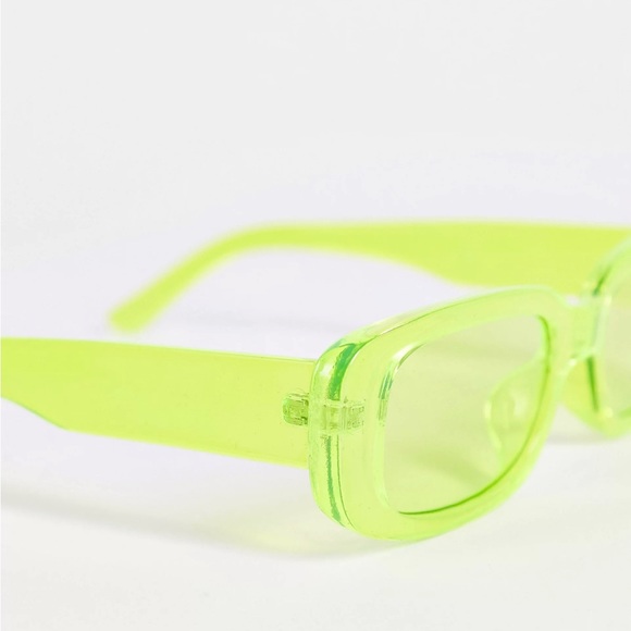 Neon Lime Rectangular Sunglasses with Chain - Picture 4 of 7